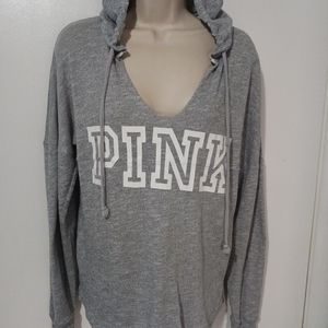 Women's Pink Victoria's Secret lightweight long sleeve v neck knit hooded sweate